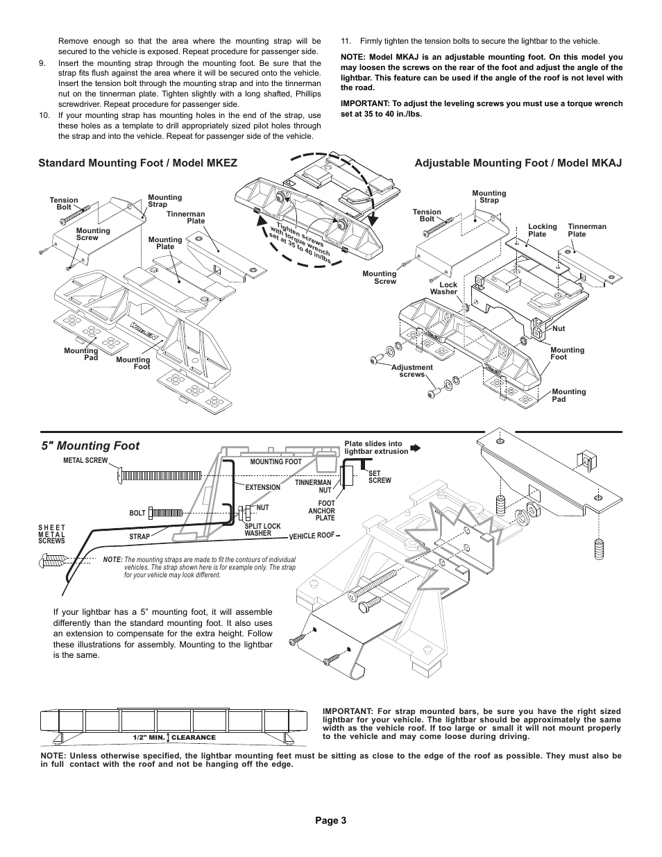 5" mounting foot, Page 3 | Whelen FW4AAAA User Manual | Page 3 / 9