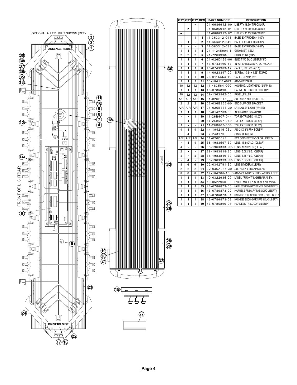 Page 4, Front of lightbar | Whelen S341 User Manual | Page 4 / 4