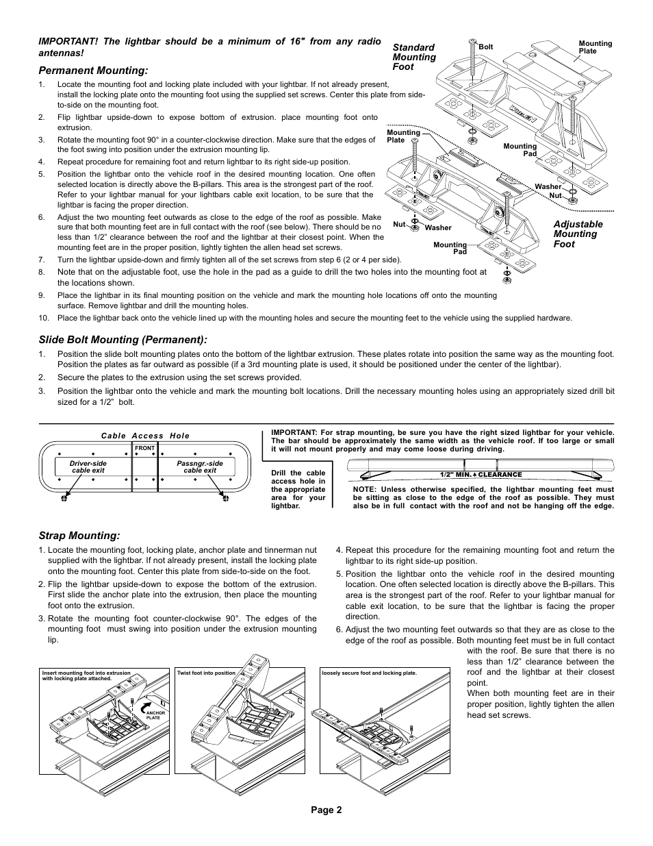 Permanent mounting, Strap mounting, Slide bolt mounting (permanent) | Whelen JV8AAAA User Manual | Page 2 / 4