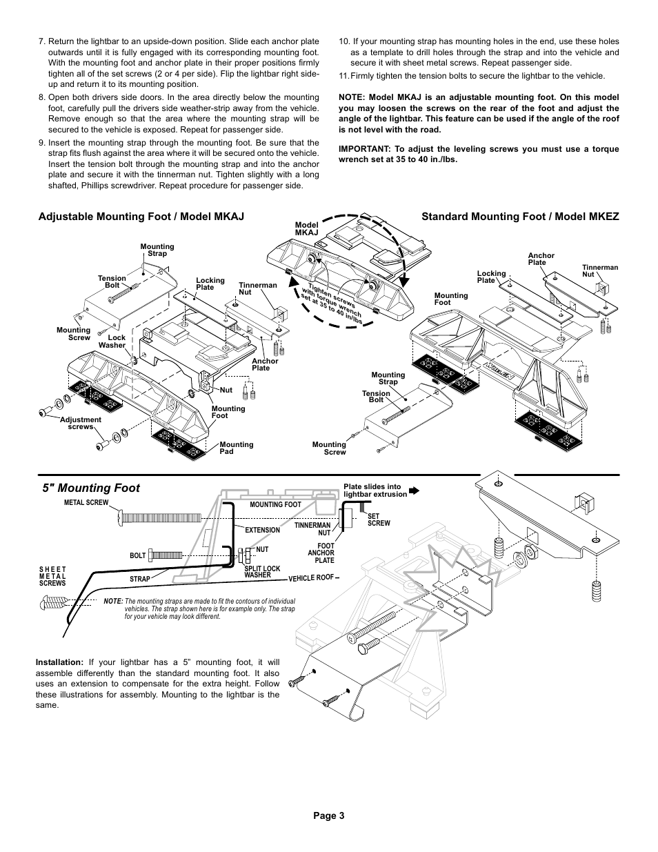 5" mounting foot, Page 3 | Whelen JV8AAAA User Manual | Page 3 / 4