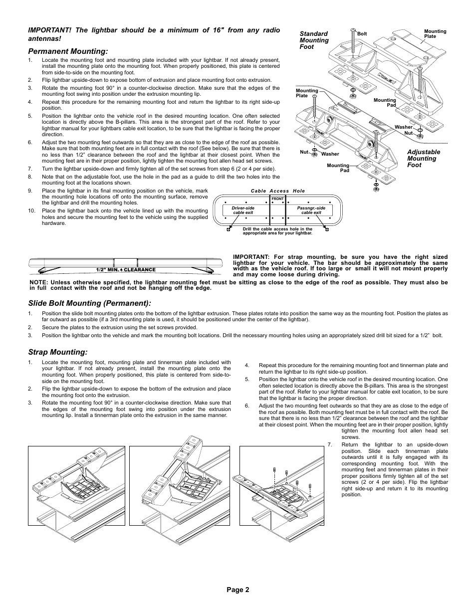 Permanent mounting, Strap mounting, Slide bolt mounting (permanent) | Page 2 | Whelen JC4AAAA User Manual | Page 2 / 4