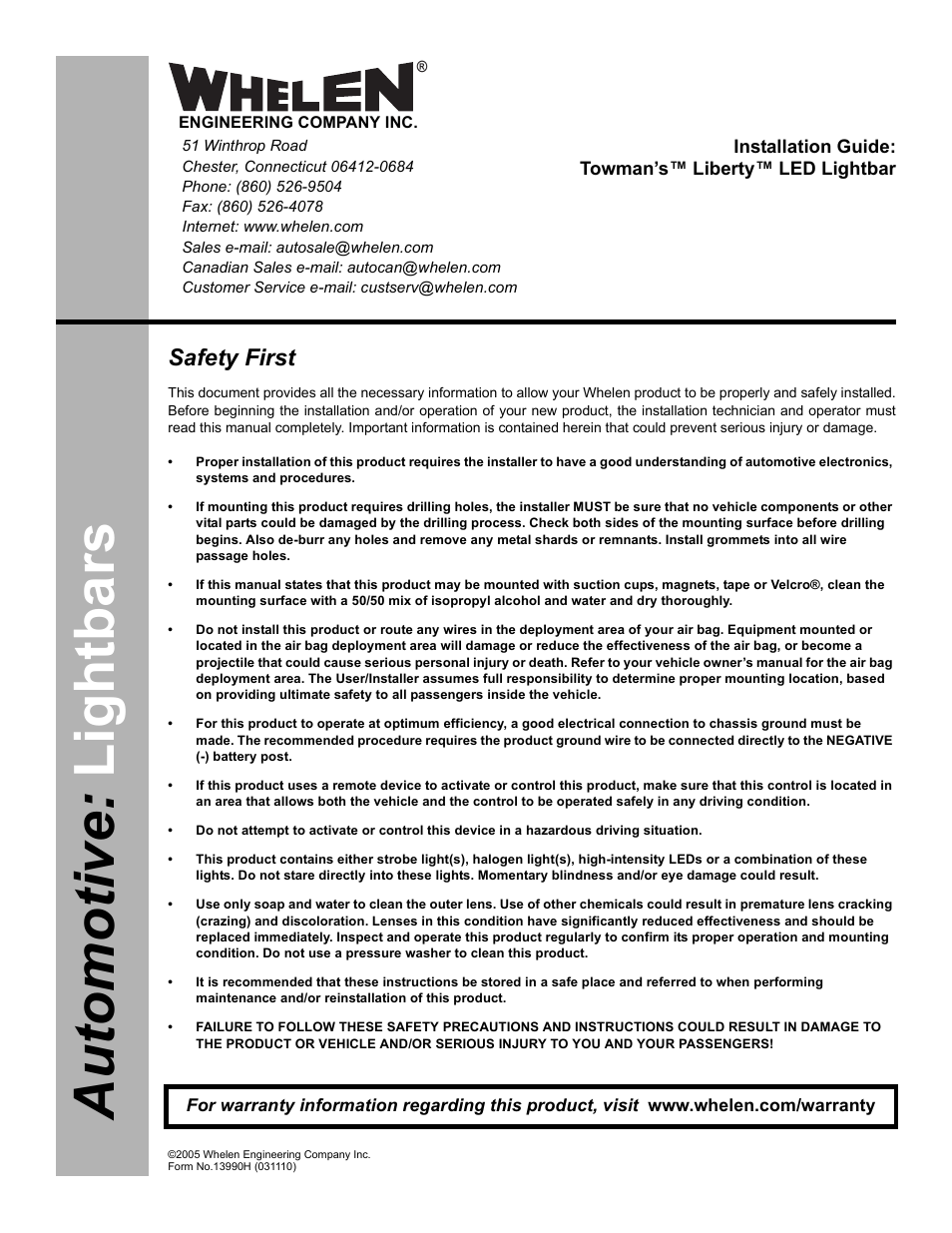 Whelen SL0TAAAA User Manual | 3 pages