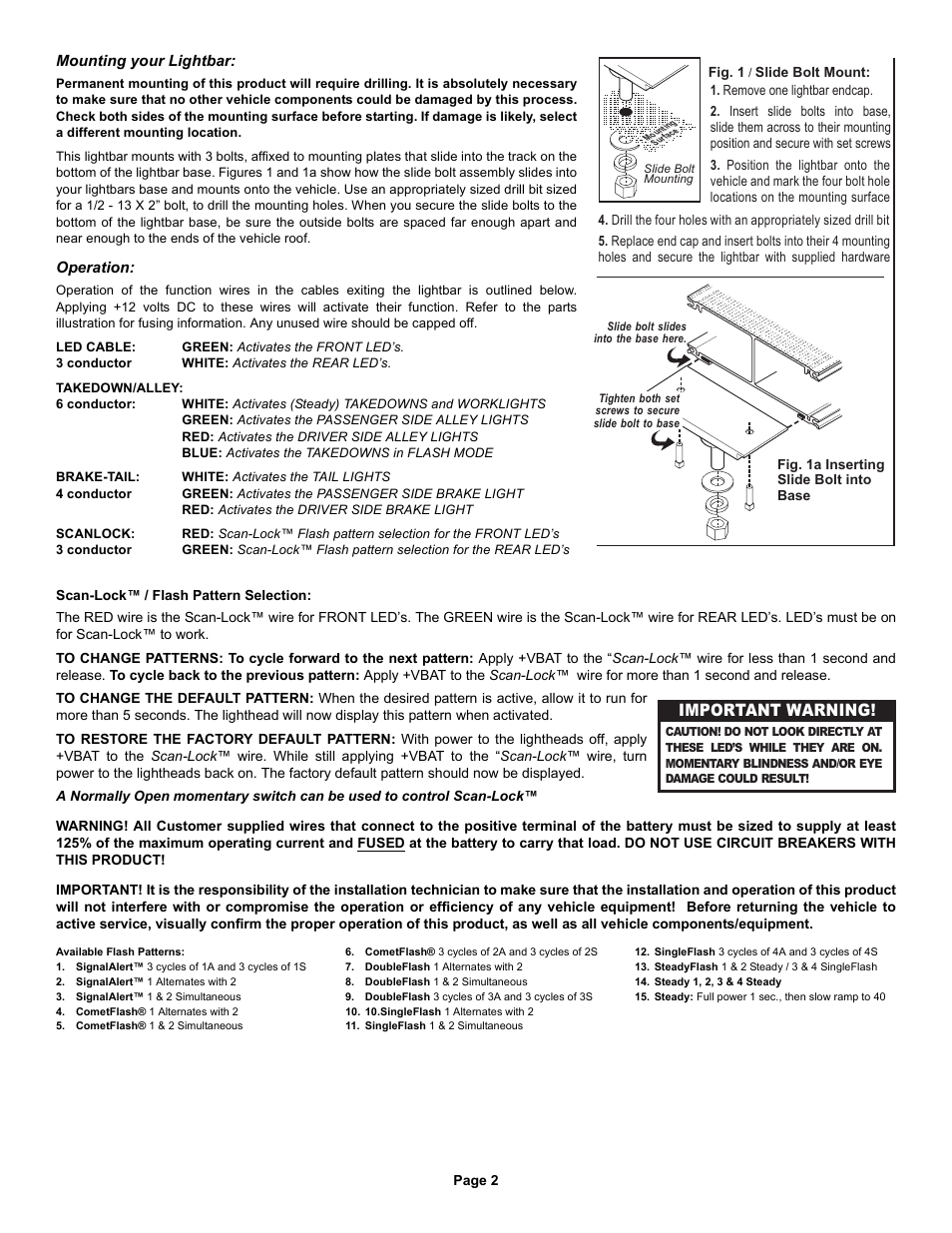 Important warning | Whelen FL0TAAAA User Manual | Page 2 / 3