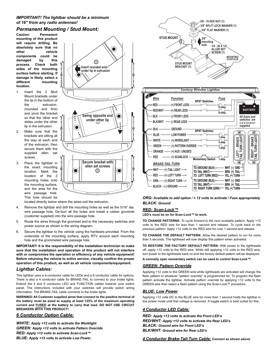 Permanent mounting / stud mount | Whelen CW0BAAAA User Manual | Page 2 / 3