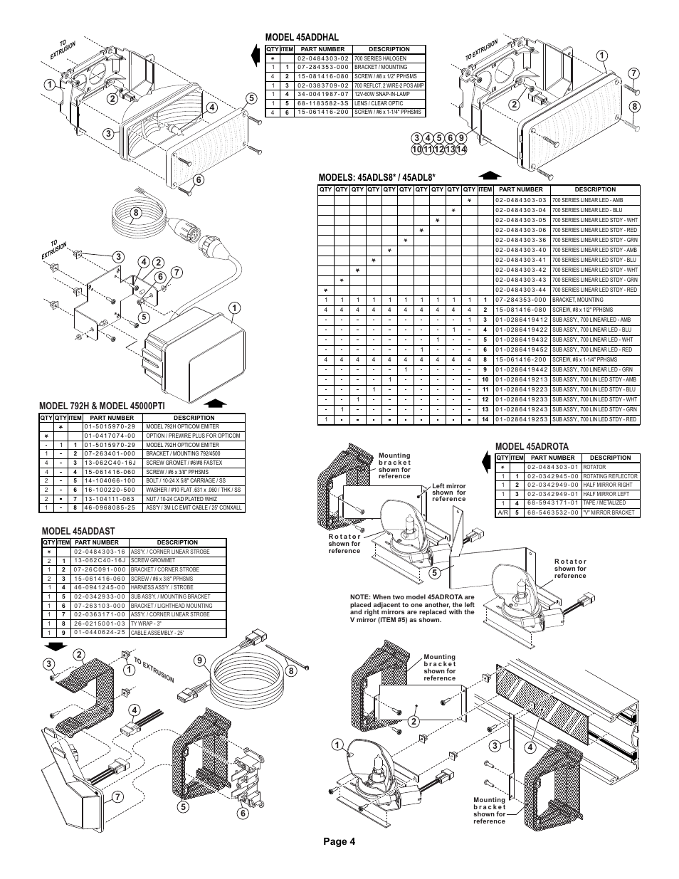 Page 4 model 45addhal, Model 45addast, Model 45adrota | Whelen 45B52 User Manual | Page 4 / 8