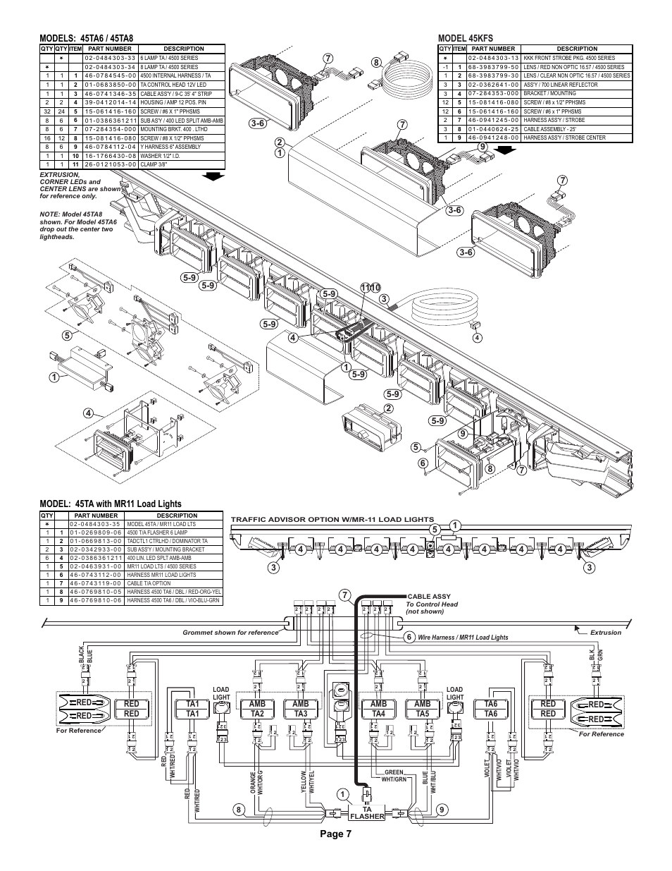 Page 7, Model 45kfs, Model: 45ta with mr11 load lights | Whelen 45B52 User Manual | Page 7 / 8