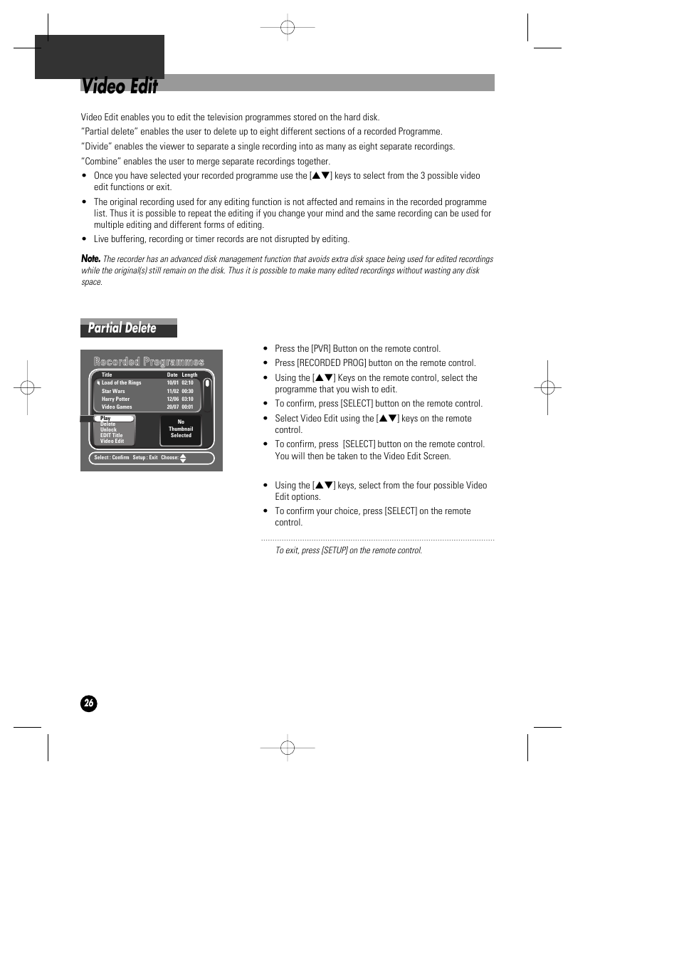 Video edit, Partial delete | Daewoo DHD-4000D User Manual | Page 27 / 60