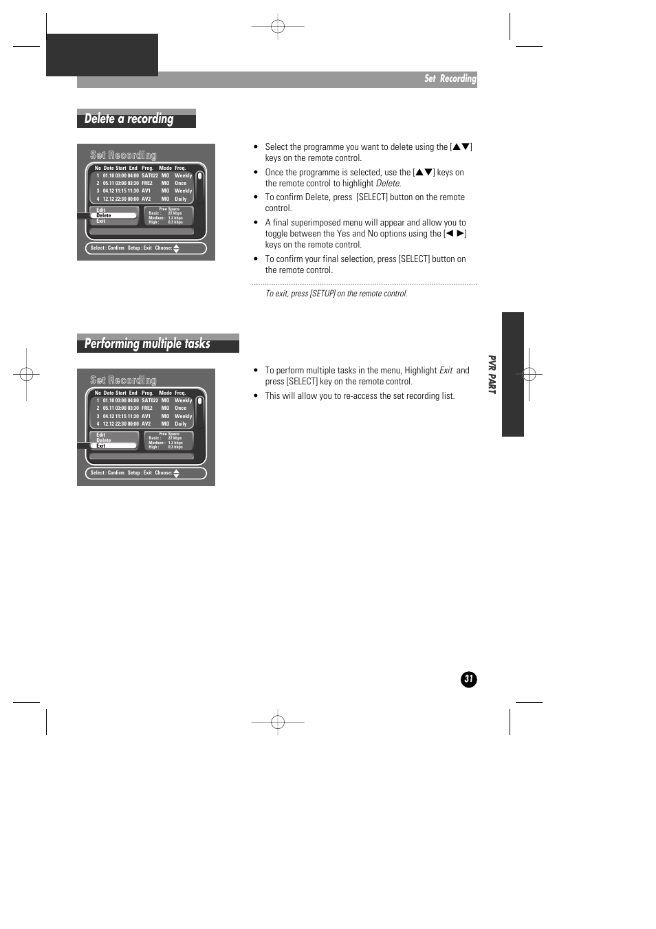 Delete a recording, Performing multiple tasks, Sse ett r re ec co orrd diin ng g | Daewoo DHD-4000D User Manual | Page 32 / 60