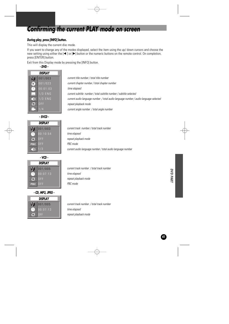 Confirming the current play mode on screen | Daewoo DHD-4000D User Manual | Page 42 / 60