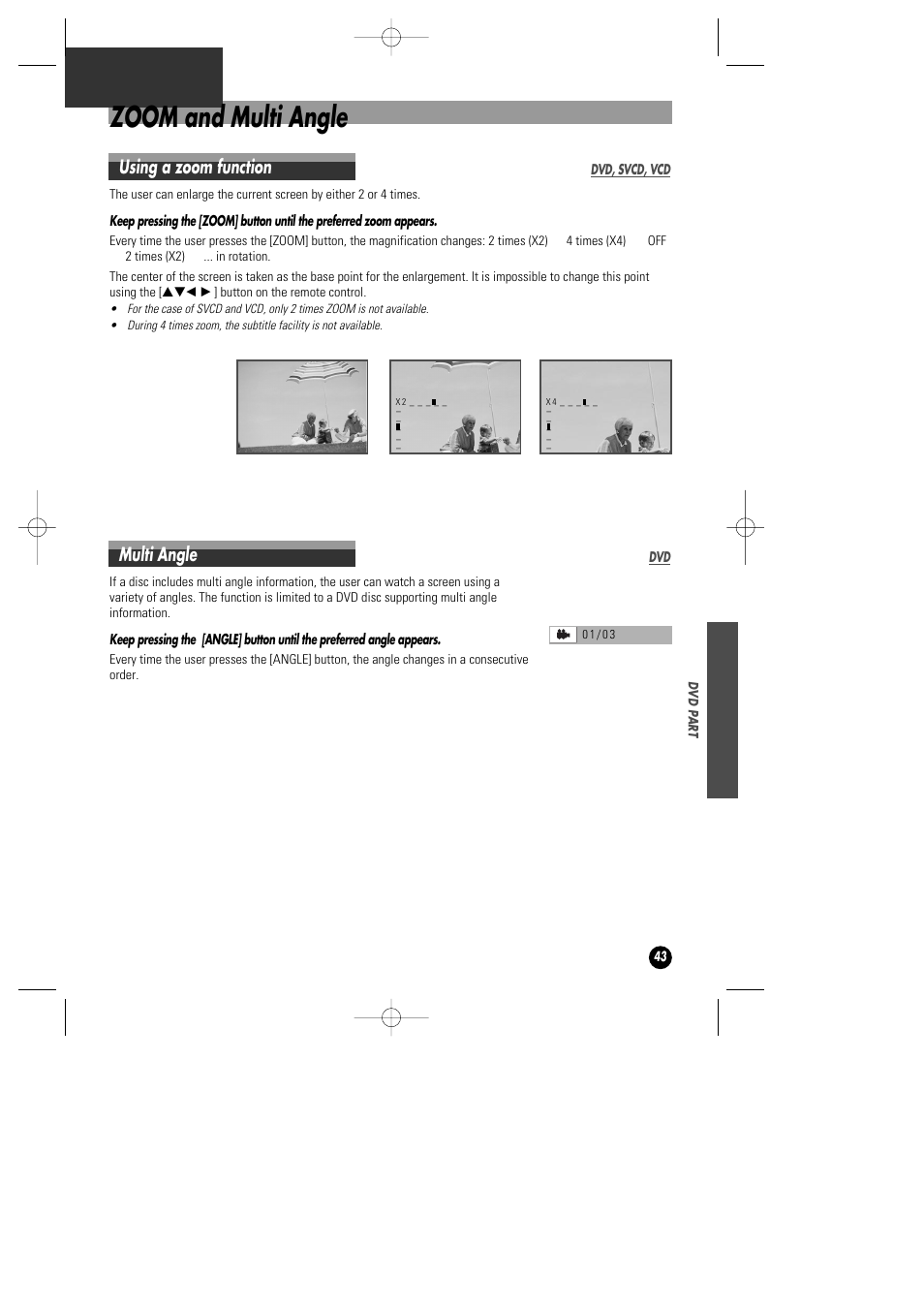 Zoom and multi angle, Using a zoom function, Multi angle | Daewoo DHD-4000D User Manual | Page 44 / 60