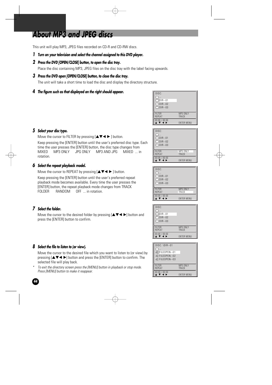 About mp3 and jpeg discs | Daewoo DHD-4000D User Manual | Page 45 / 60