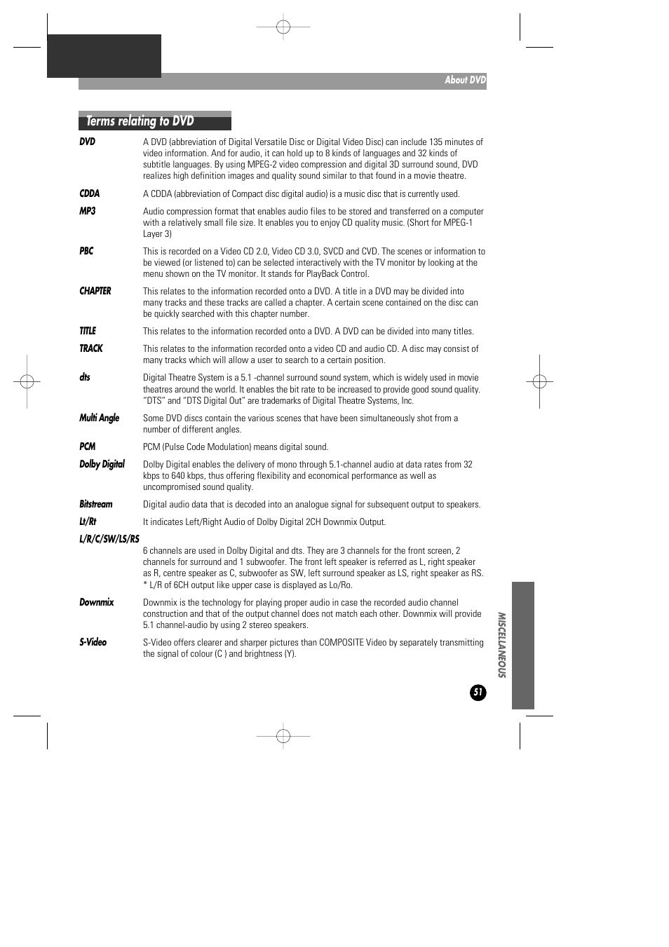 Terms relating to dvd | Daewoo DHD-4000D User Manual | Page 52 / 60