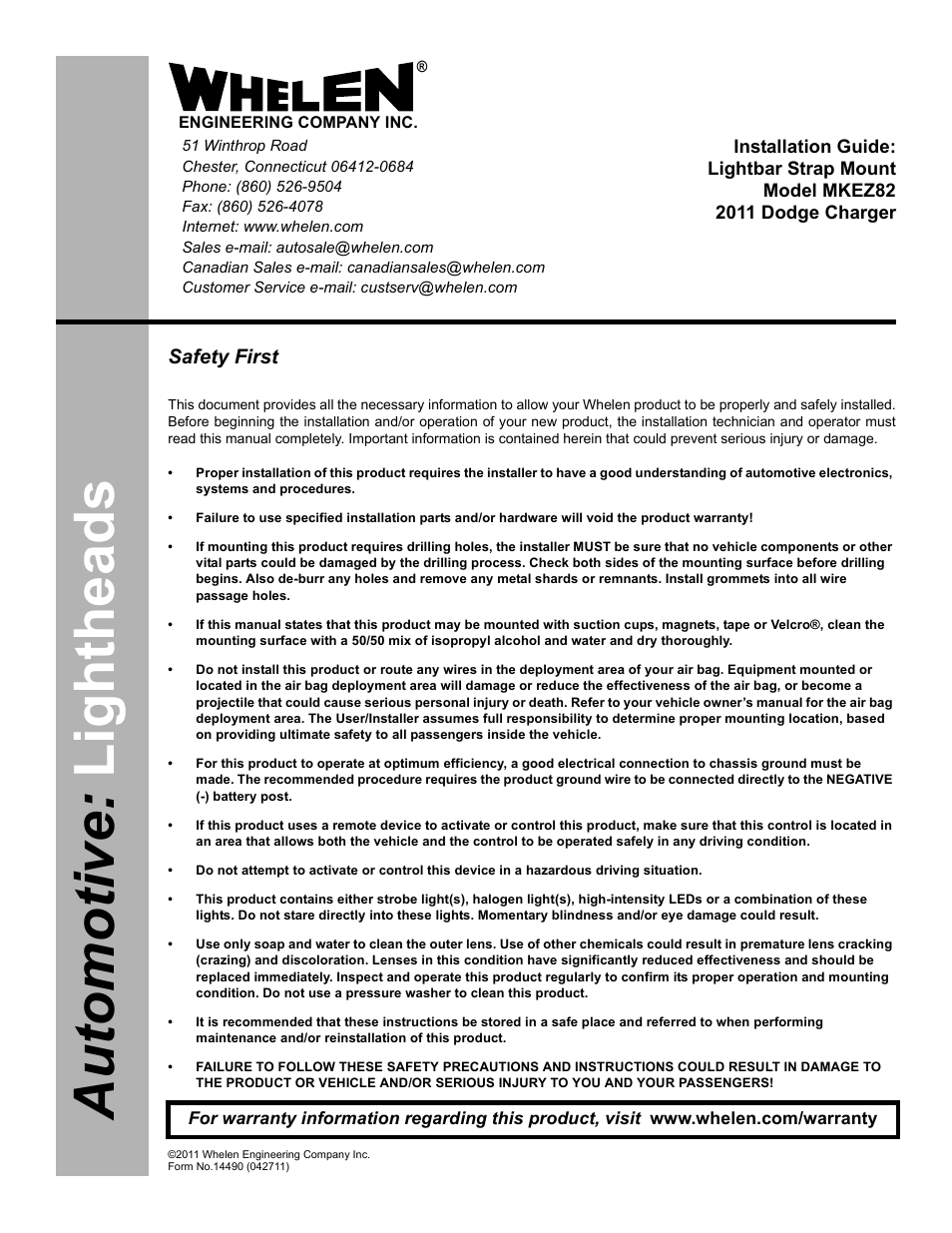 Whelen MKEZ82 User Manual | 2 pages