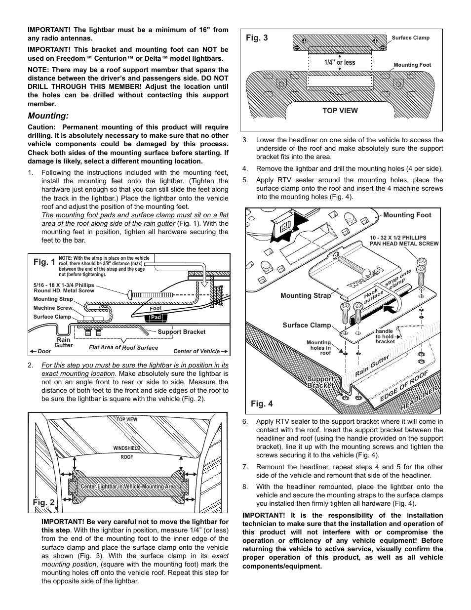 Fig. 4, Fig. 2, Fig. 3 | Mounting, Fig. 1 | Whelen MKLPQDU User Manual | Page 2 / 2