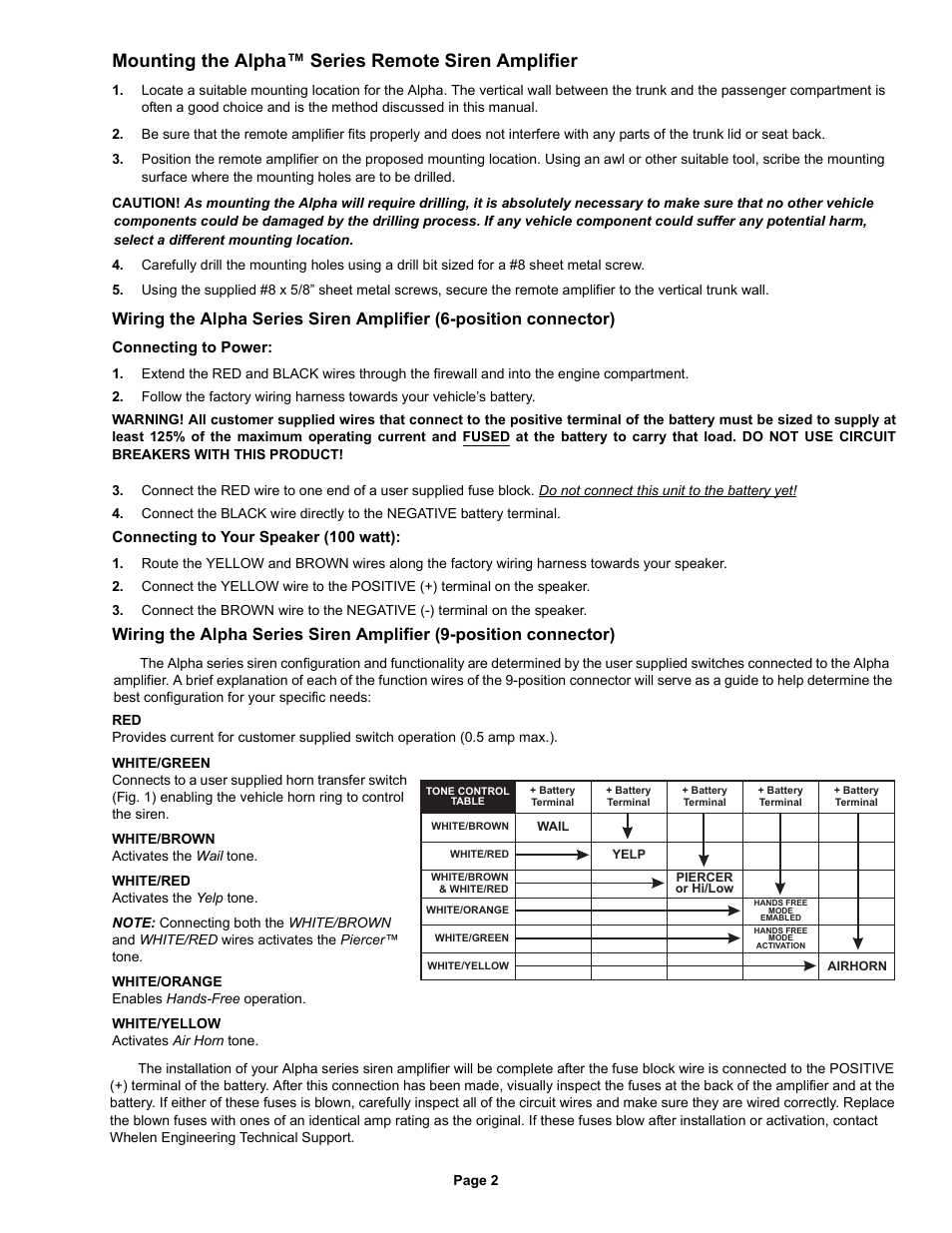 Mounting the alpha™ series remote siren amplifier | Whelen ALPHA24R User Manual | Page 2 / 4