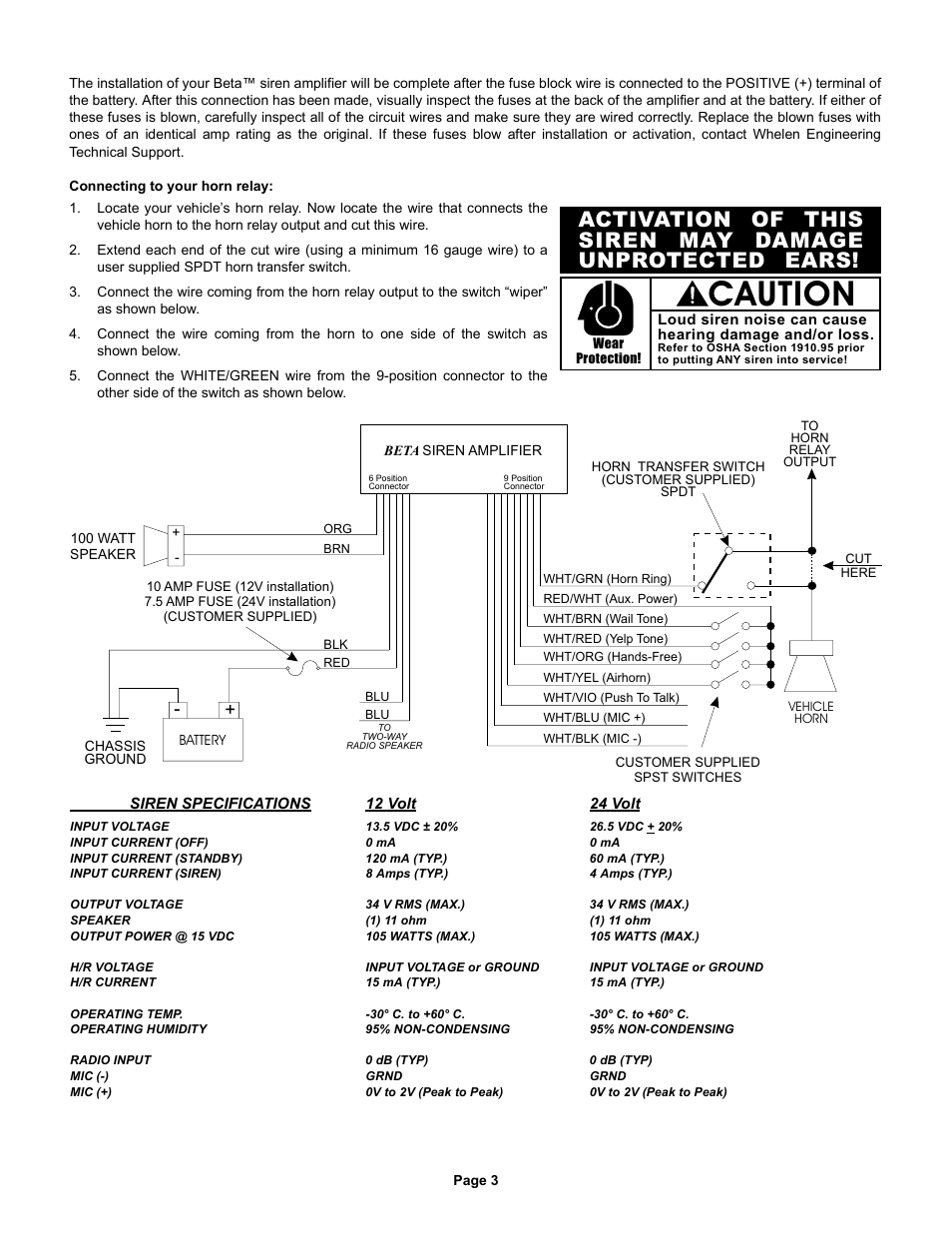 Caution | Whelen BETA124R User Manual | Page 3 / 6