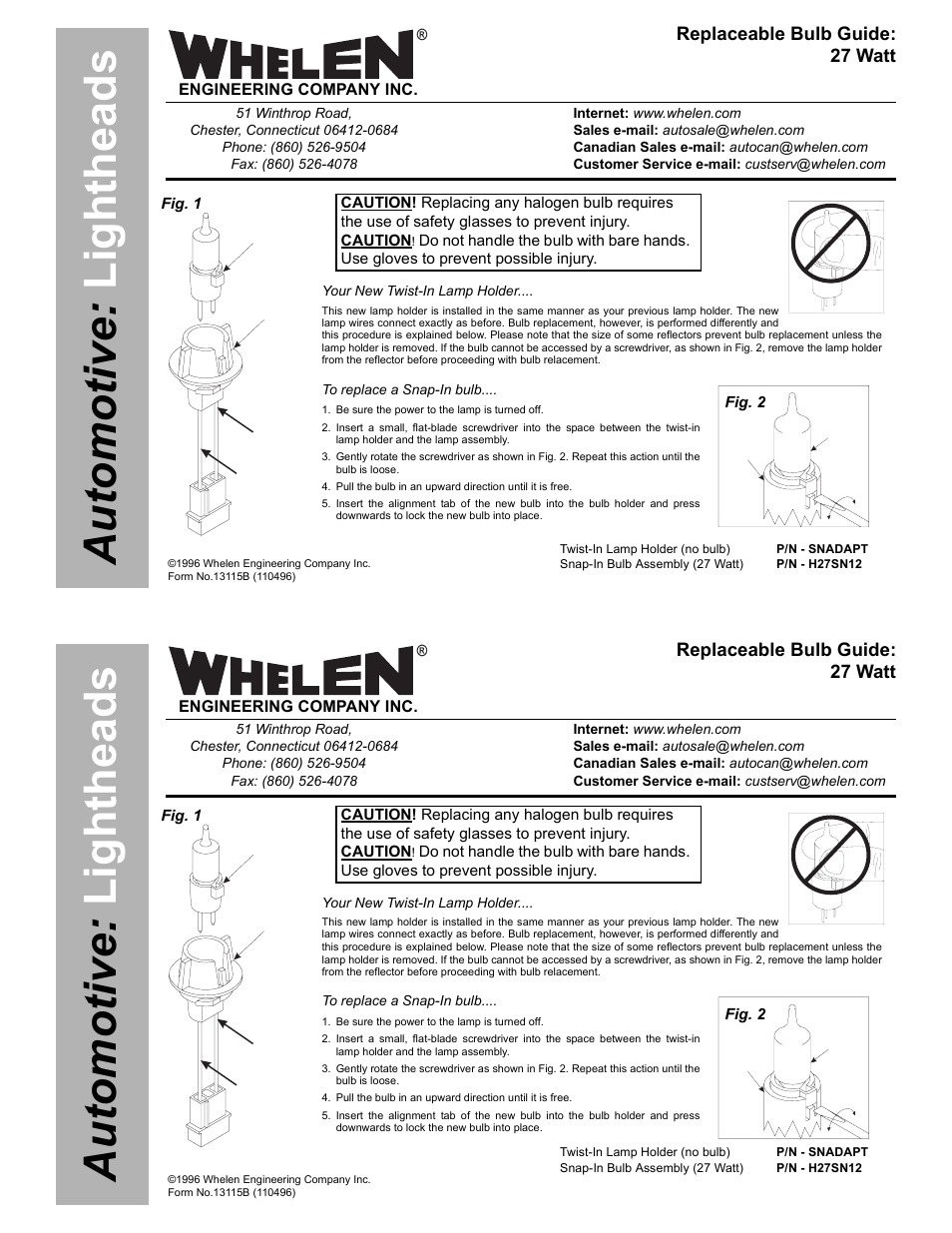 Whelen H27TL12 User Manual | 1 page