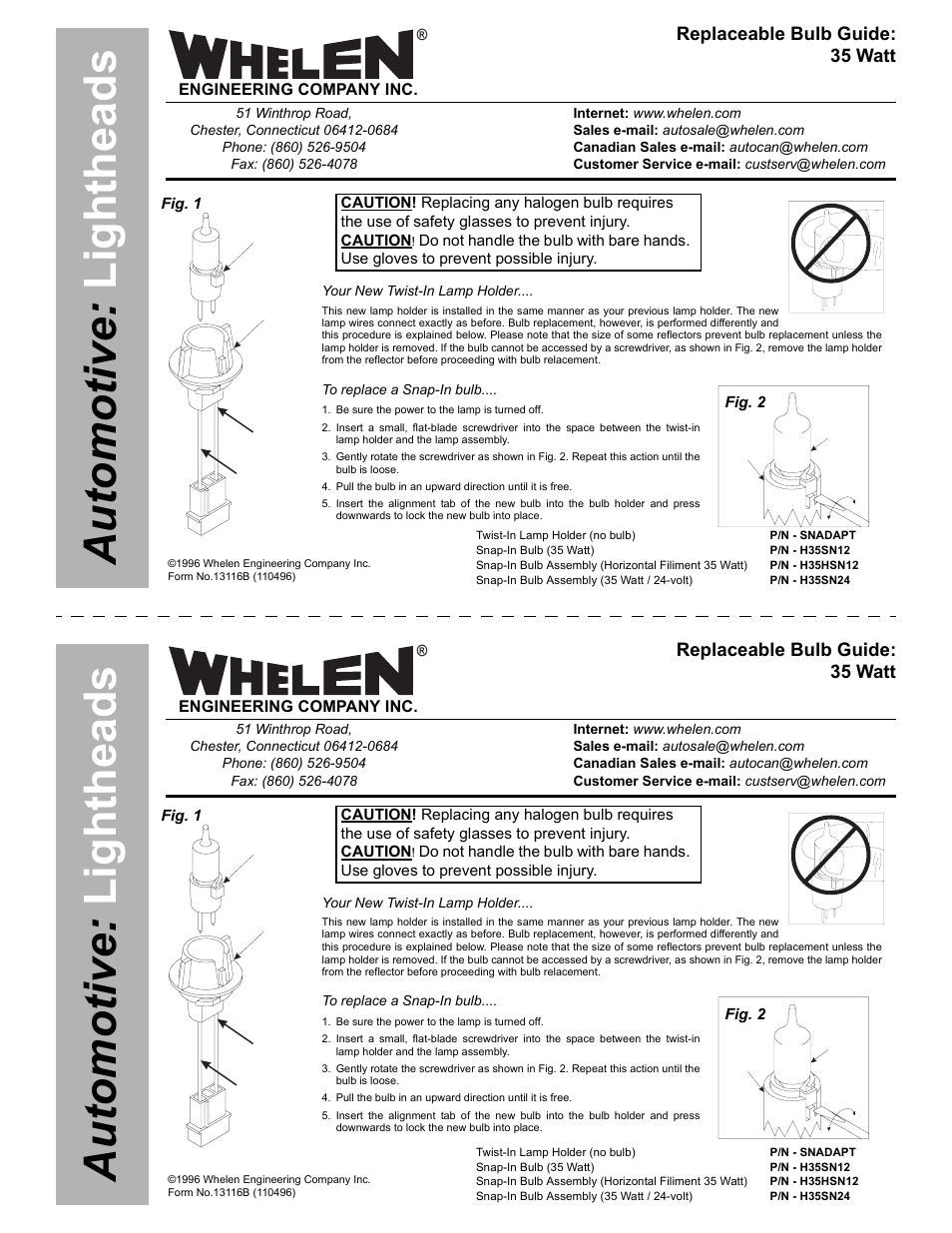 Whelen H35TL12 User Manual | 1 page