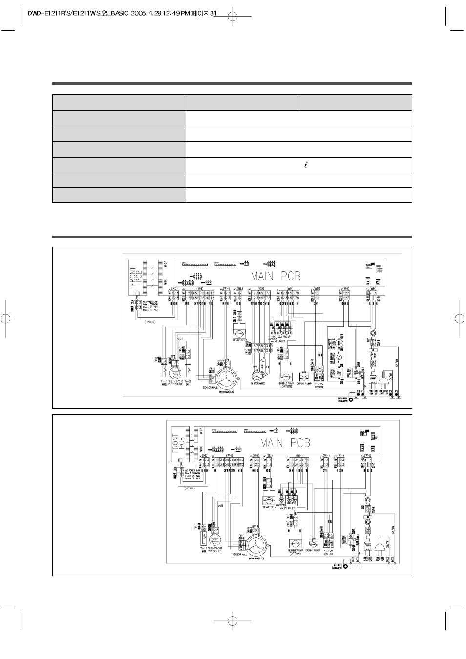 Specification wiring diagram | Daewoo DWD-E1211R'S User Manual | Page 31 / 32