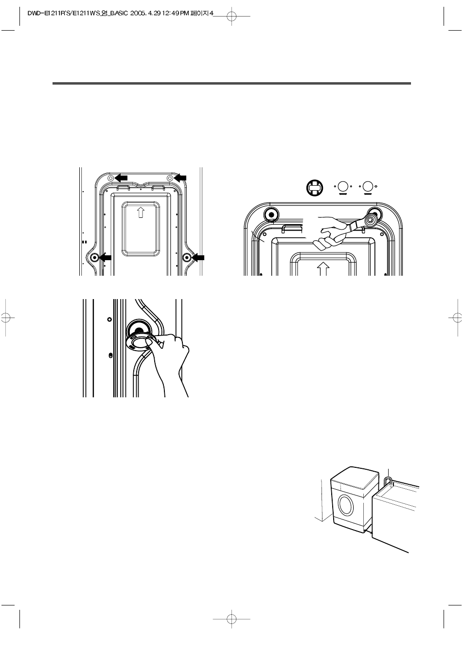 Installation instructions, Removing transit bolts, Location of washer | Daewoo DWD-E1211R'S User Manual | Page 4 / 32