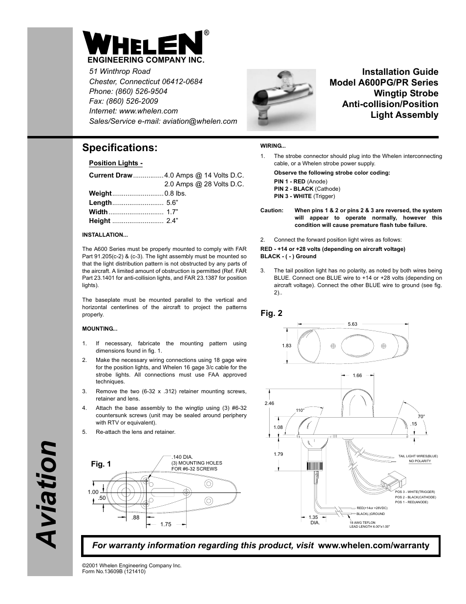 Whelen A600PG/PR Series User Manual | 2 pages