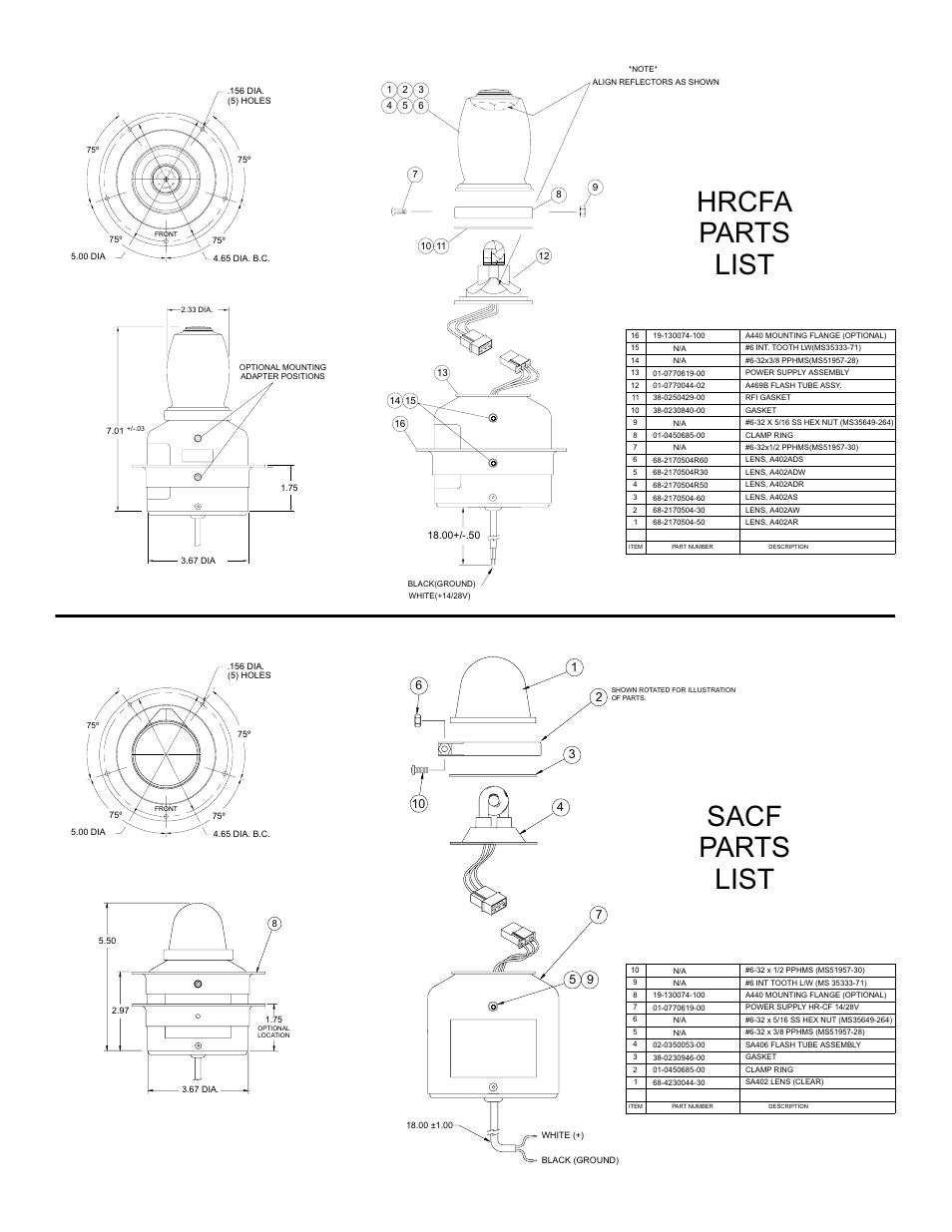 Sacf parts list hrcfa parts list, Page 2 | Whelen HRCFA User Manual | Page 2 / 2