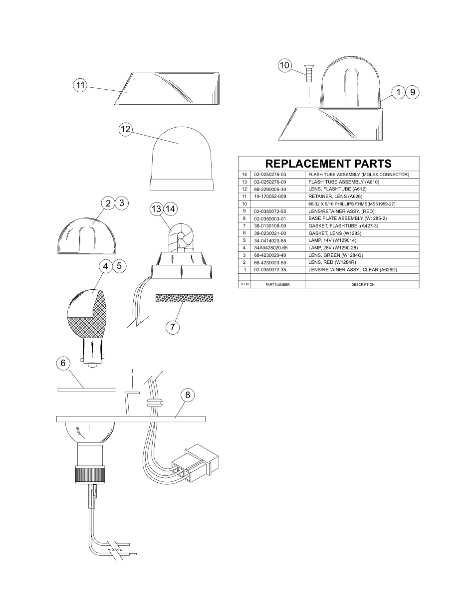 Replacement parts | Whelen A650PG/PR Series User Manual | Page 2 / 2