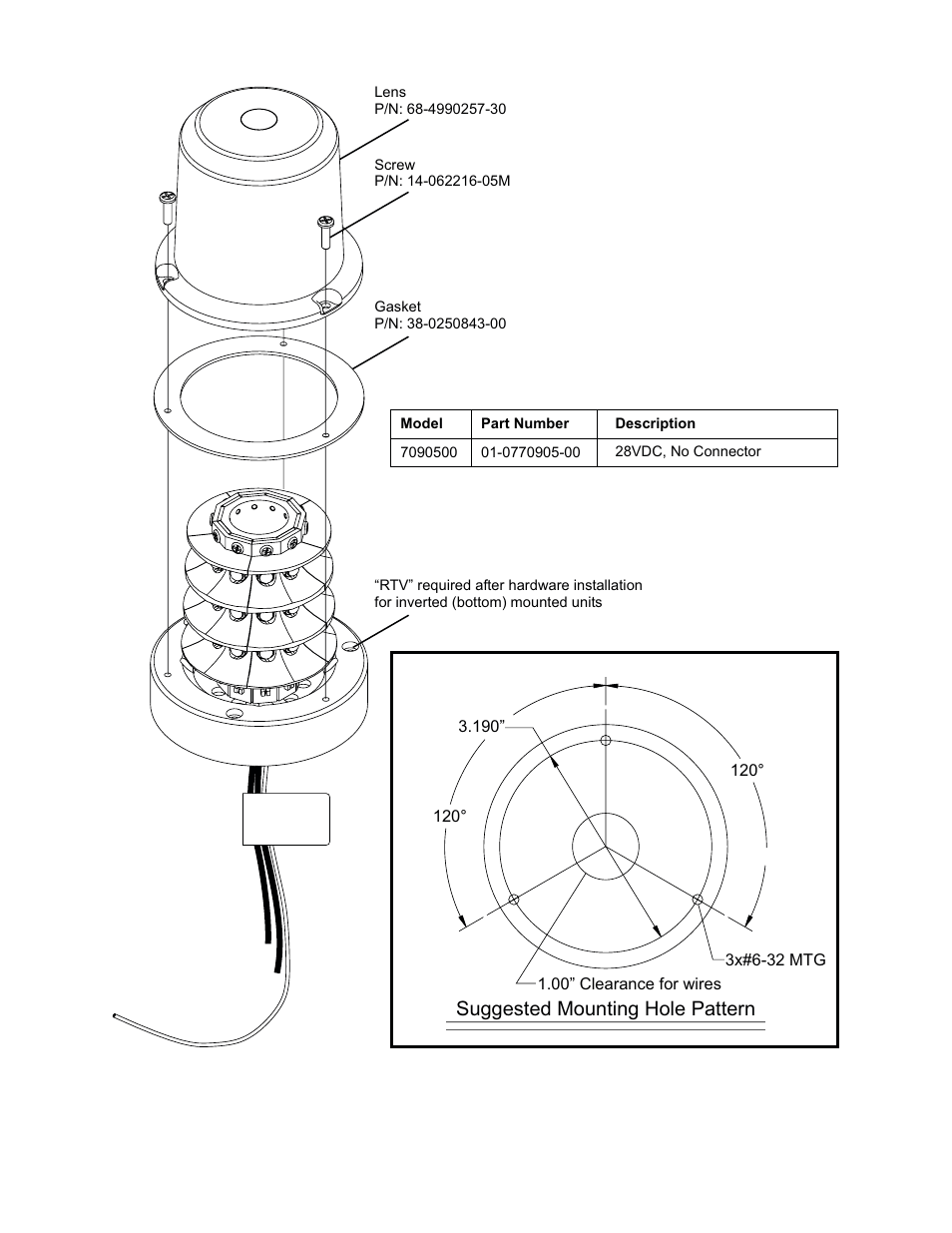 Suggested mounting hole pattern | Whelen 7090500 User Manual | Page 2 / 2