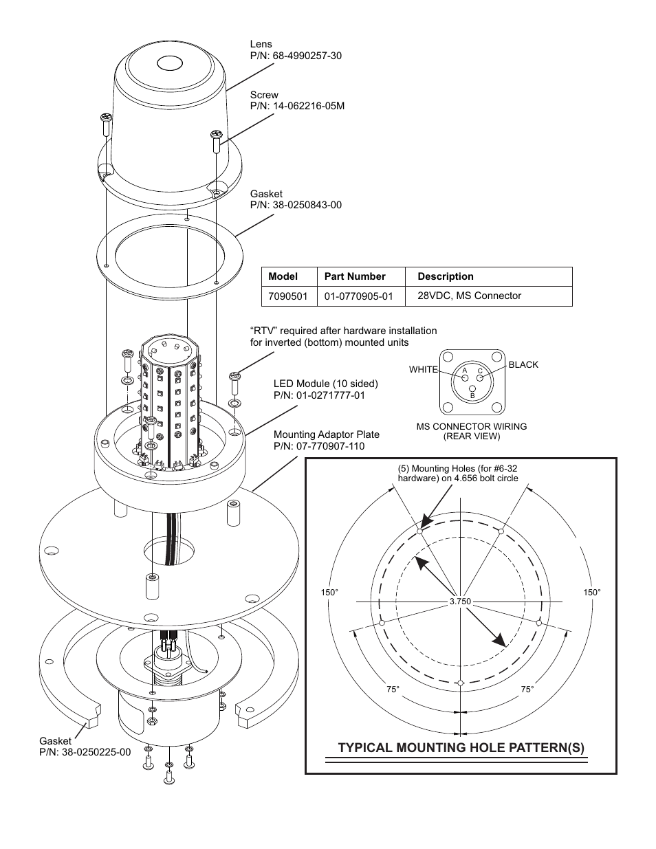 Typical mounting hole pattern(s) | Whelen 7090501 User Manual | Page 2 / 2