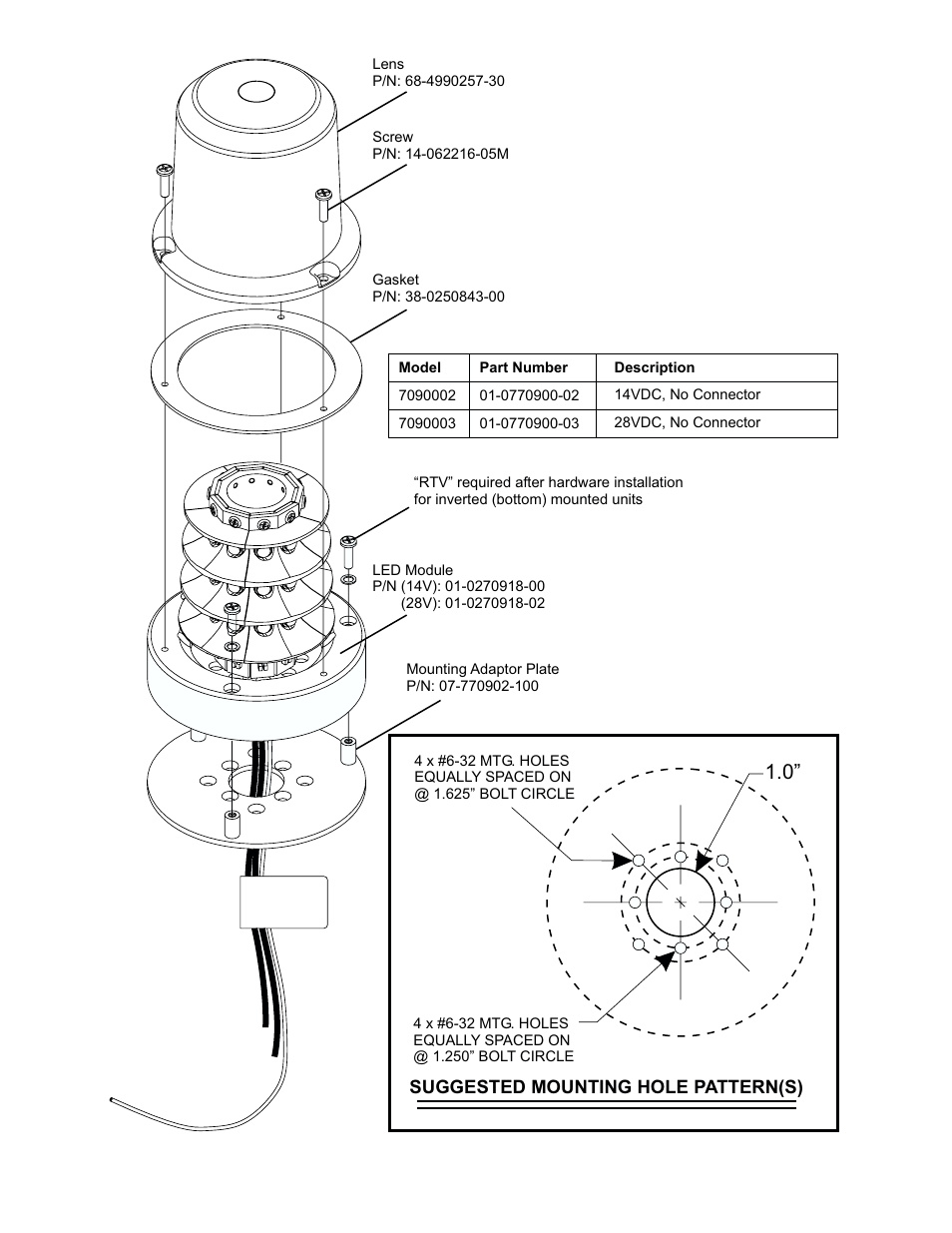 Suggested mounting hole pattern(s) | Whelen 7090002 User Manual | Page 2 / 2