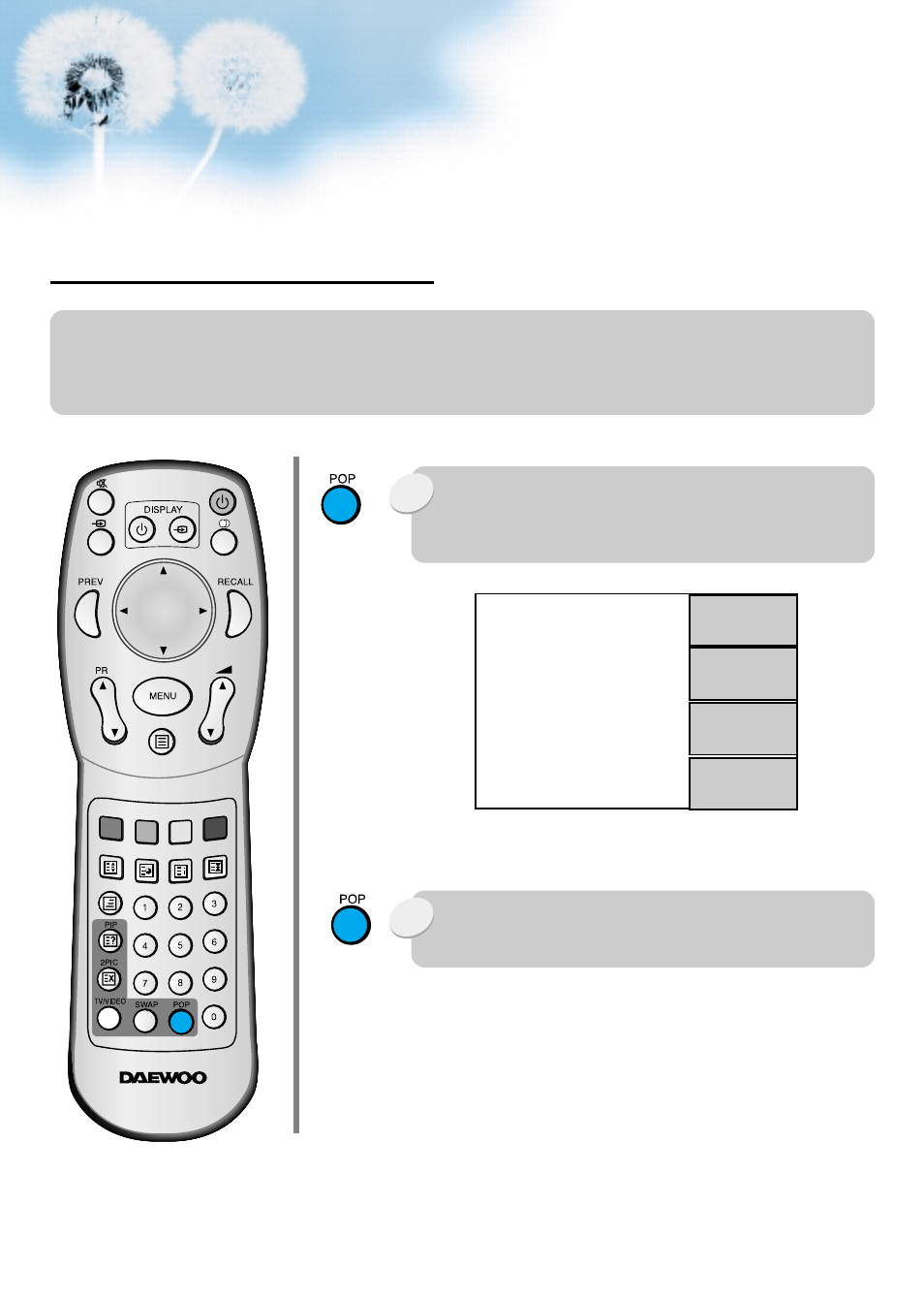 Pop (picture out picture) | Daewoo DSA-9310E User Manual | Page 36 / 43