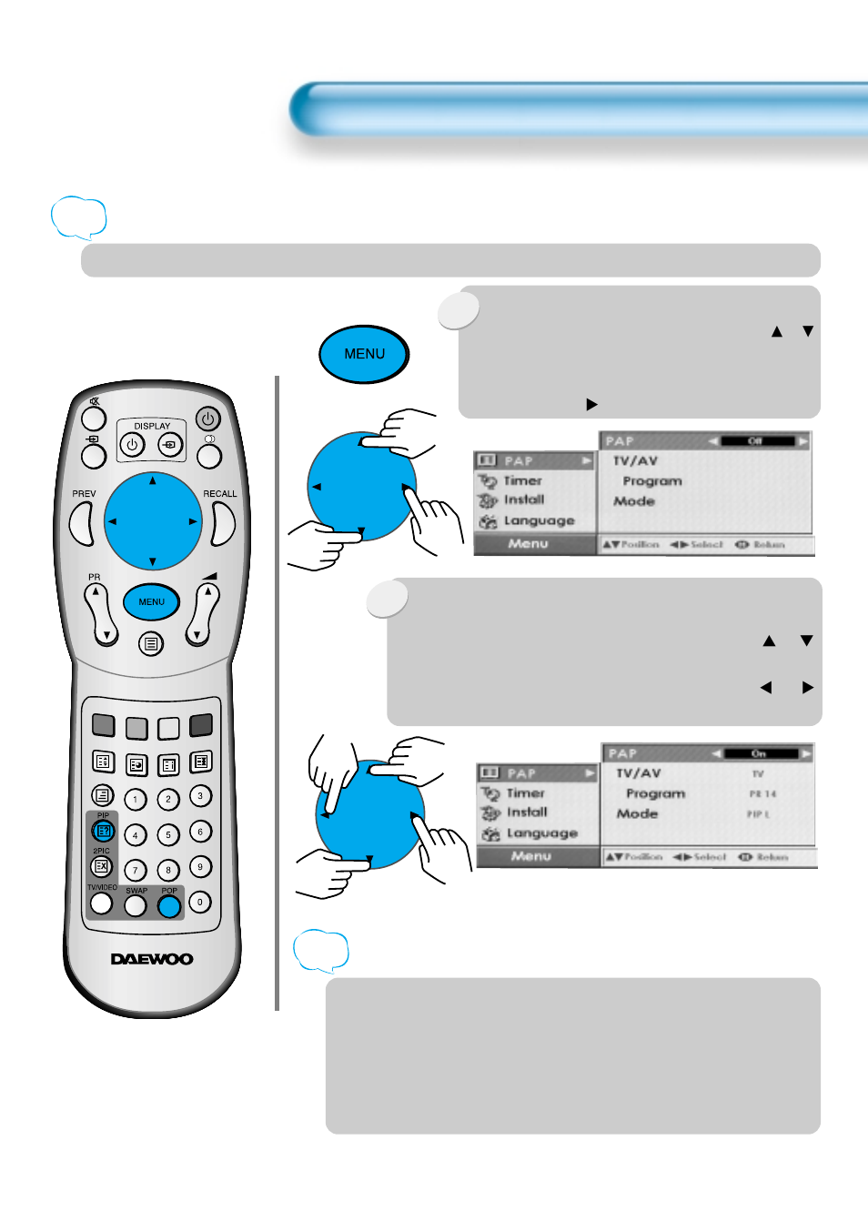 Operating pap by menu | Daewoo DSA-9310E User Manual | Page 37 / 43