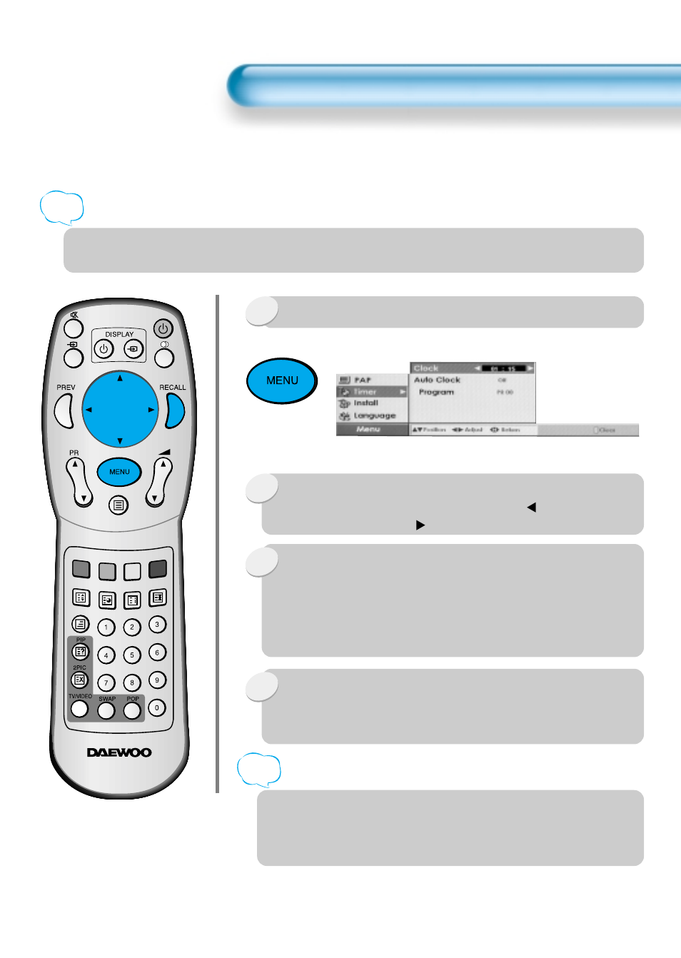 Setting the clock | Daewoo DSA-9310E User Manual | Page 39 / 43