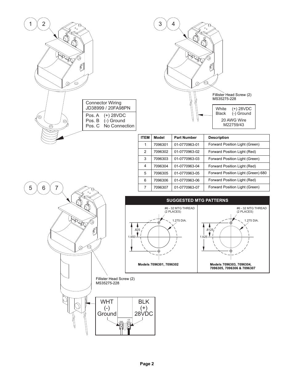 Wht (-) ground blk (+) 28vdc | Whelen 7096301 User Manual | Page 2 / 2