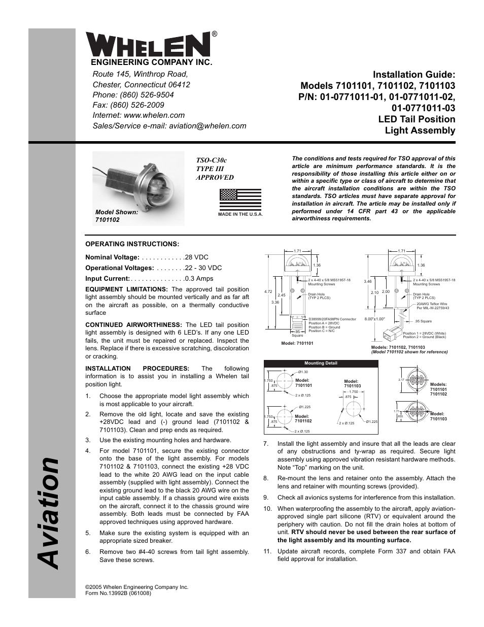 Whelen 7101101 User Manual | 2 pages