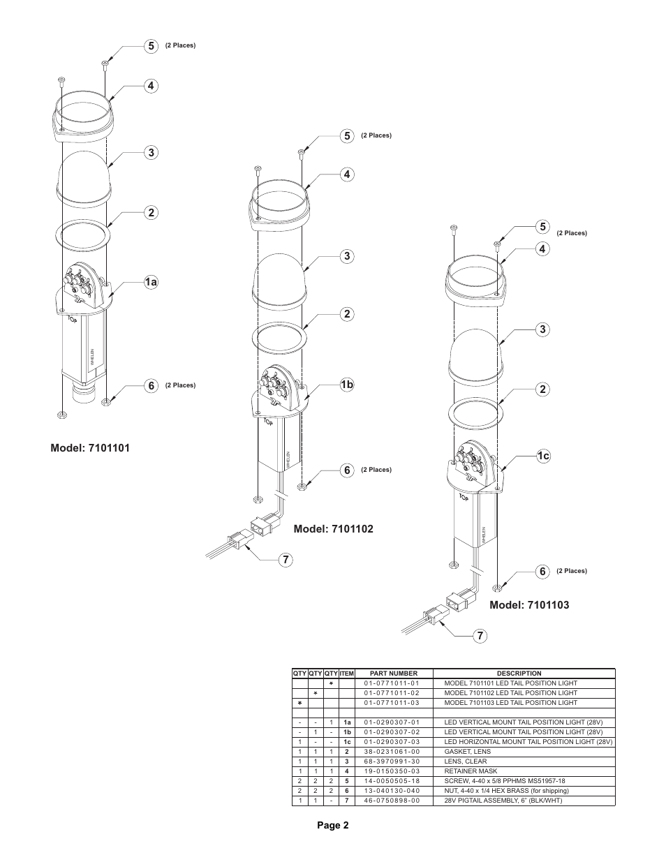 1a 1b 1c 7 | Whelen 7101101 User Manual | Page 2 / 2