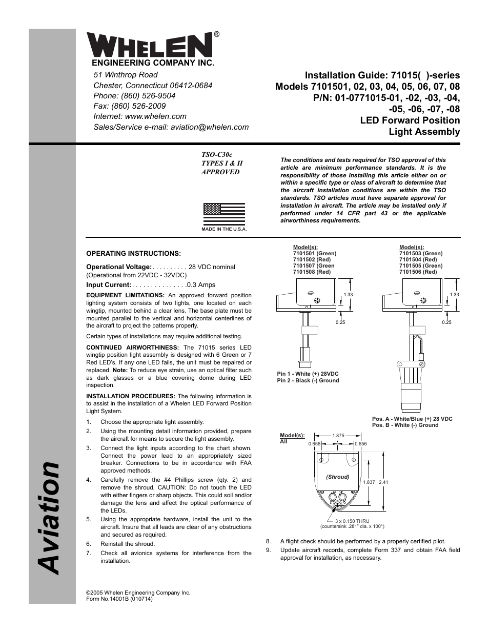 Whelen 7101501 User Manual | 2 pages