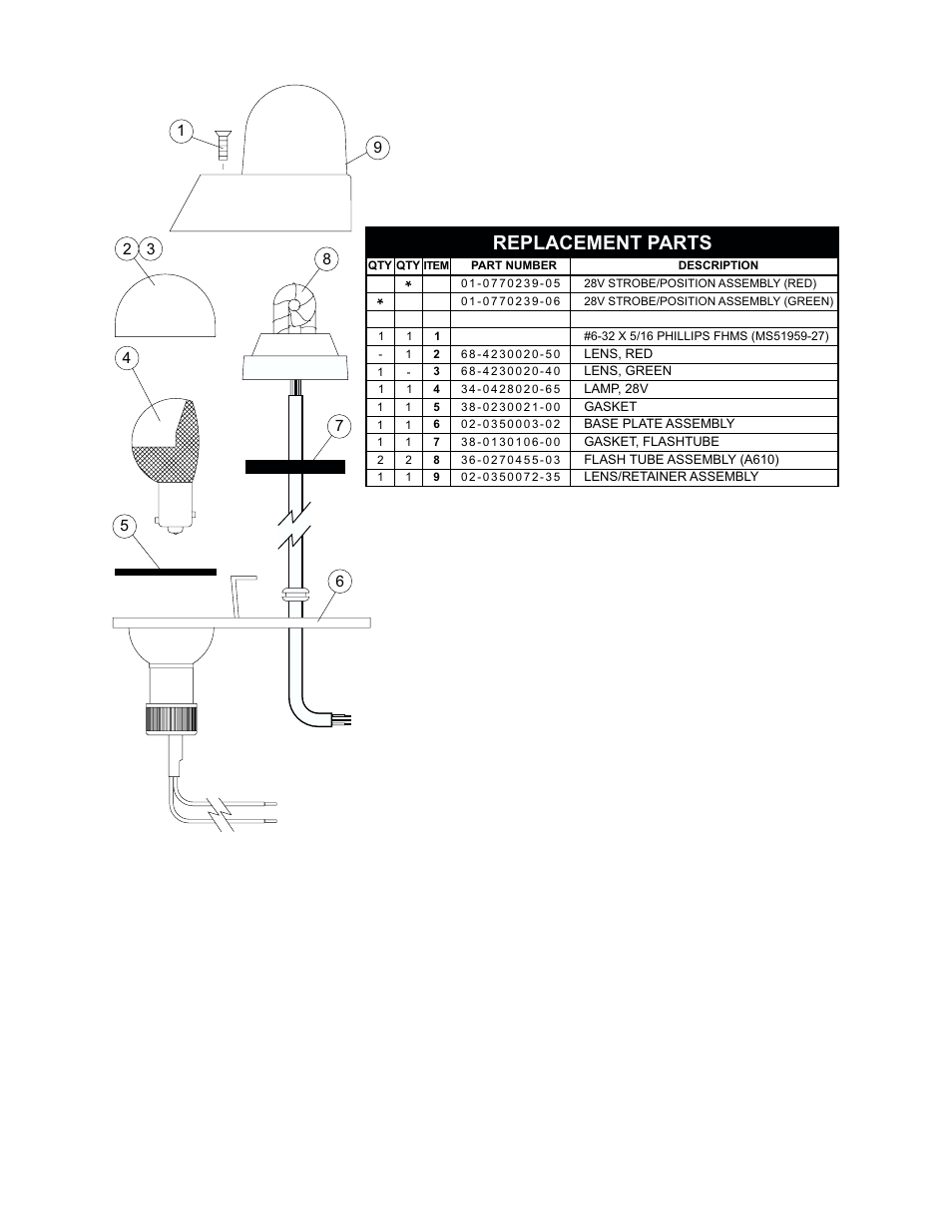 Replacement parts | Whelen 70239 Series User Manual | Page 2 / 2