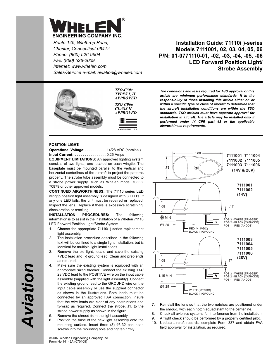 Whelen 7111001 User Manual | 2 pages