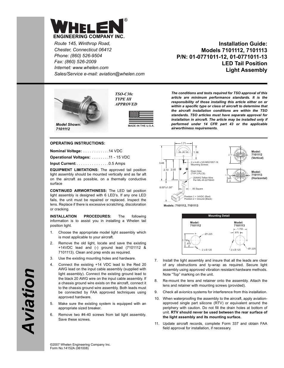 Whelen 7101112 User Manual | 2 pages