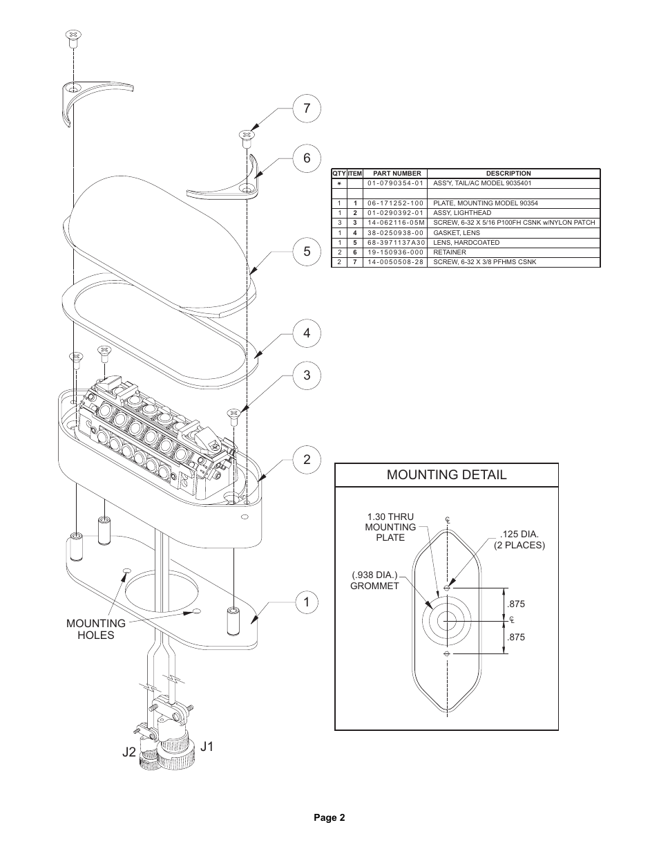 J1 1, Mounting detail | Whelen 9035401 User Manual | Page 2 / 2