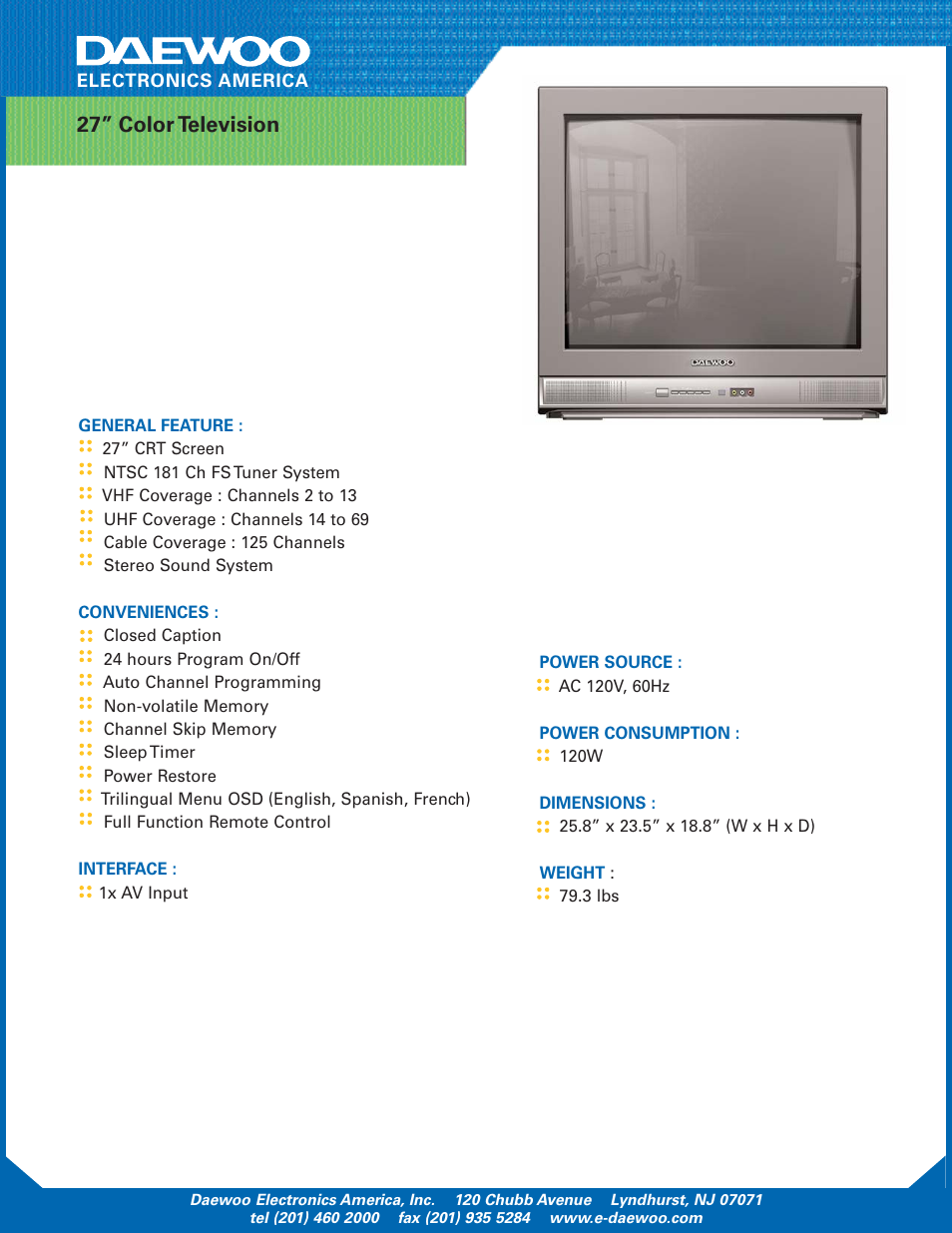 27” color television | Daewoo DTQ 27S5FC User Manual | Page 2 / 2