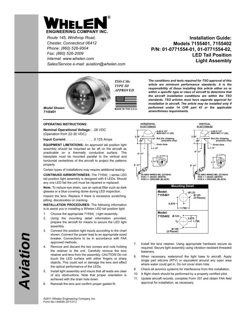 Whelen 7155401 User Manual | 2 pages