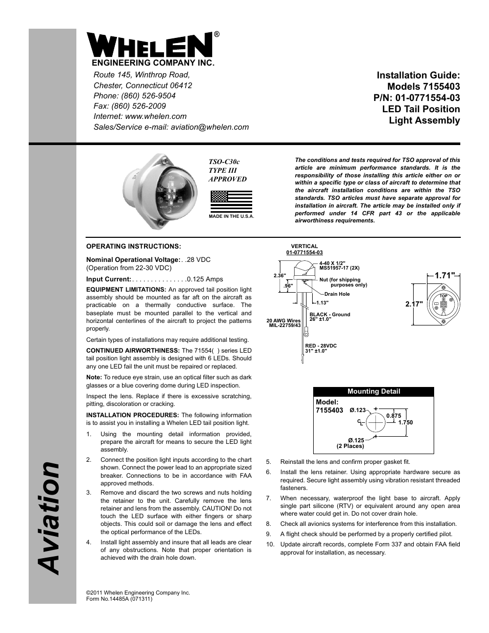 Whelen 7155403 User Manual | 2 pages