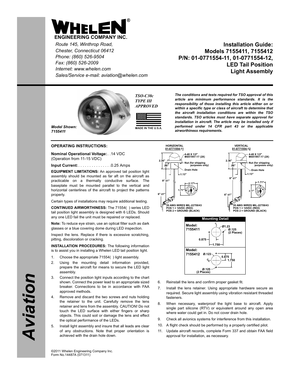 Whelen 7155411 User Manual | 2 pages