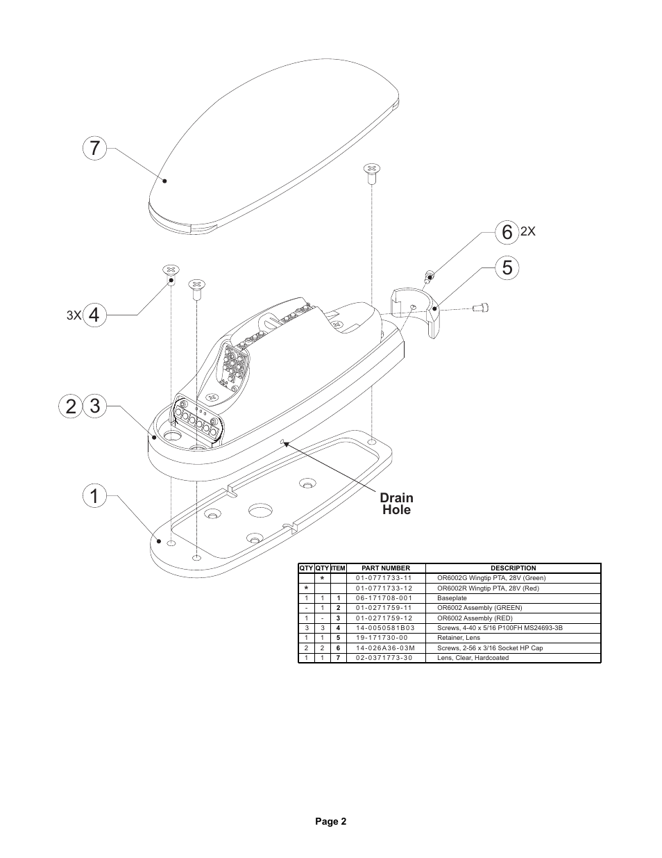 Drain hole, 3x 2x | Whelen OR6002G User Manual | Page 2 / 2