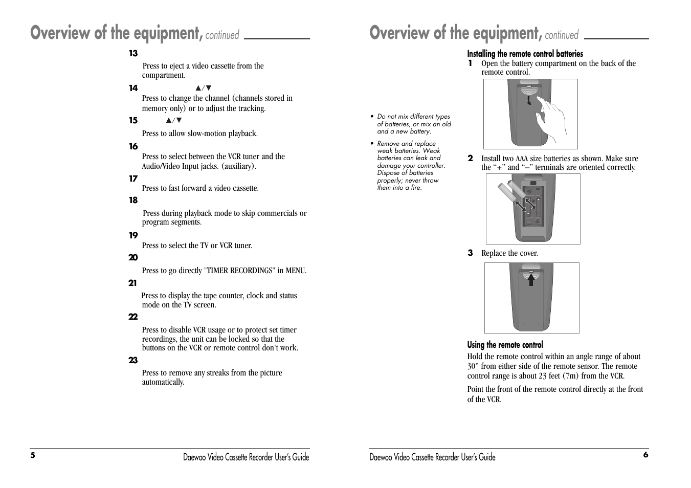 Overview of the equipment, Continued | Daewoo DV-T5DN User Manual | Page 6 / 22