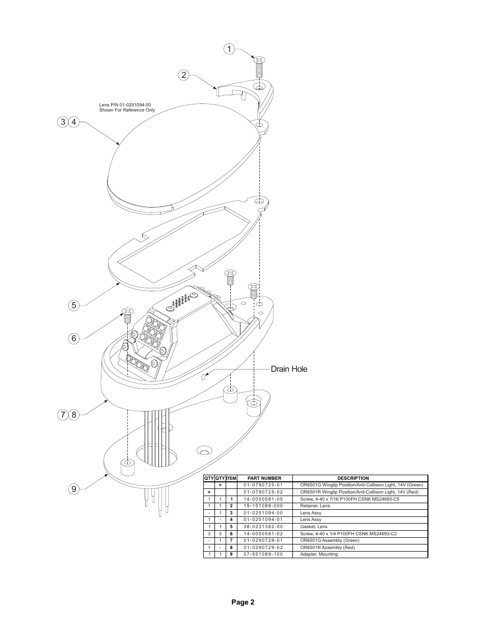 Drain hole, Page 2 | Whelen OR6501G User Manual | Page 2 / 2