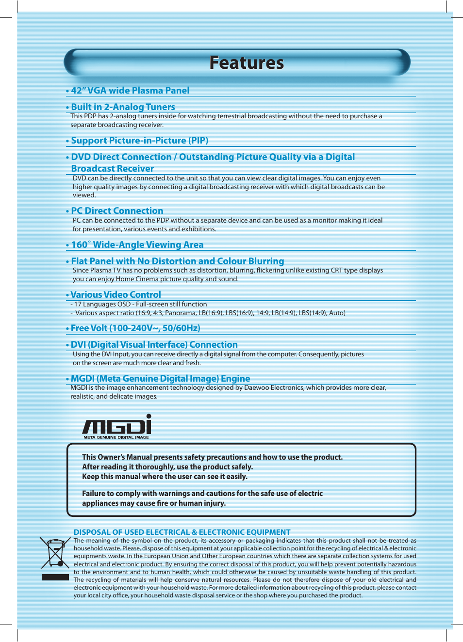 Features | Daewoo DT-42A1 User Manual | Page 2 / 72