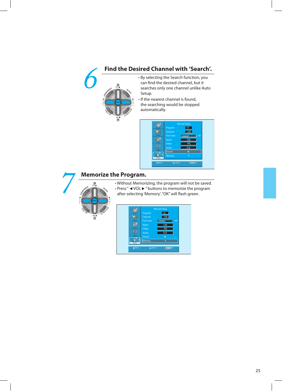 Find the desired channel with ‘search | Daewoo DT-42A1 User Manual | Page 24 / 72